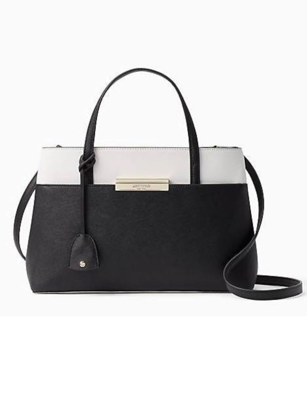 Kate Spade Maiden Way Clarke Satchel Crossbody Black White Saffiano Leather Bag - Picture 1 of 16